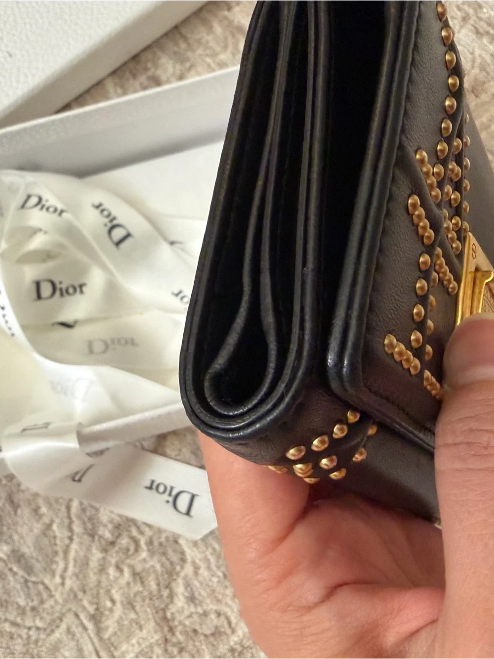 Authentic Dior Diorama Studded Black Leather Long Wallet w/ Box & Saks Receipt